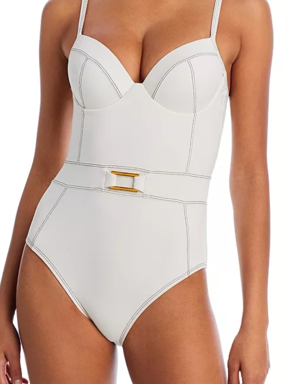 Bleu Rod Beattie White one piece with Contrast Stitching